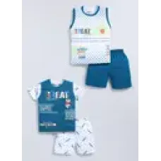 Baby Boys & Baby Girls Casual T-shirt Shorts  (Teal Blue, White)