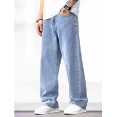 Men Loose Fit Mid Rise Light Blue Jeans