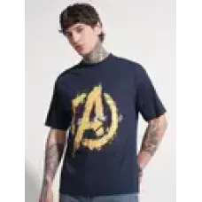 Men Printed Round Neck Pure Cotton Blue T-Shirt