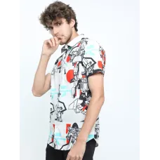 Men Slim Fit Printed Cut Away Collar Casual Shirt