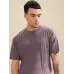 Men Self Design Round Neck Pure Cotton Purple T-Shirt