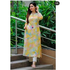 Women Floral Print Viscose Rayon Straight Kurta 