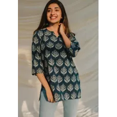 Casual Regular Sleeves Printed Women Dark Blue, White, Black Top