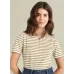 Women Striped Polo Neck Cotton Blend Brown T-Shirt
