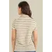 Women Striped Polo Neck Cotton Blend Brown T-Shirt