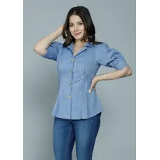 Casual Regular Sleeves Solid Women Blue Top