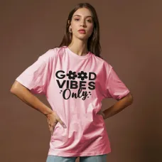 Women Graphic Print Round Neck Cotton Blend Pink T-Shirt