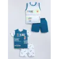 Baby Boys & Baby Girls Casual T-shirt Shorts  (Teal Blue, White)